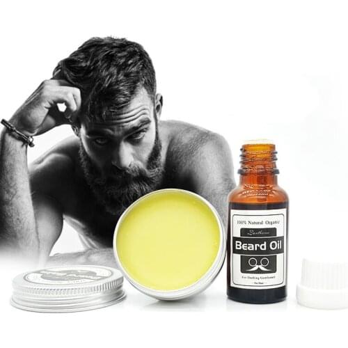 2pc/set Beard Wax And Beard Growth Fluid Set Beard Balm Natural Oil Conditioner Beard Care Moustache Wax Men Care TSLM1