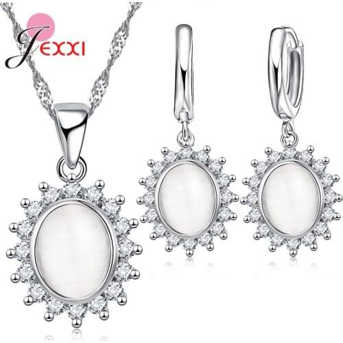 925 Sterling Silver Wedding Engagement Jewelry Sets Women Girls Necklace Earrings Romantic Style Birthday Party Jewelry Gifts