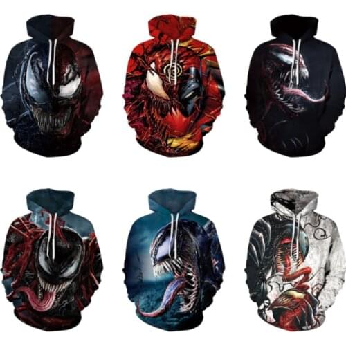 2021 new superhero venom 3D printing mens and womens loose hooded baseball suit Street casual Sweatshirt long sleeve Pullover