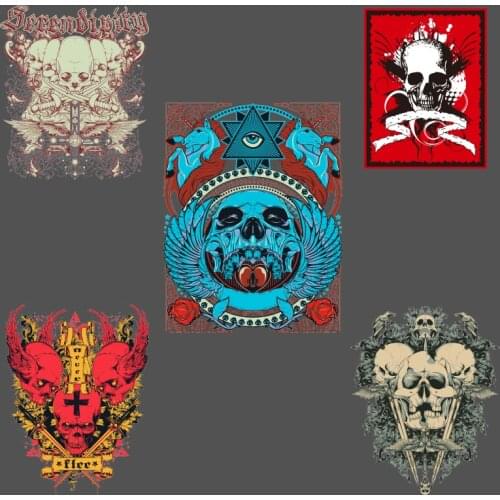 New Hot Grotesque Skull Stickers on Clothes Heat Transfer for Clothing Printed Heat Vinyl Ironing Stickers Decor Heat Transfer