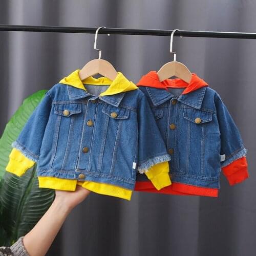 0-4 years baby boy jacket childrens outing fashion casual coat letter printing boy long-sleeve hooded denim jacket baby jacket
