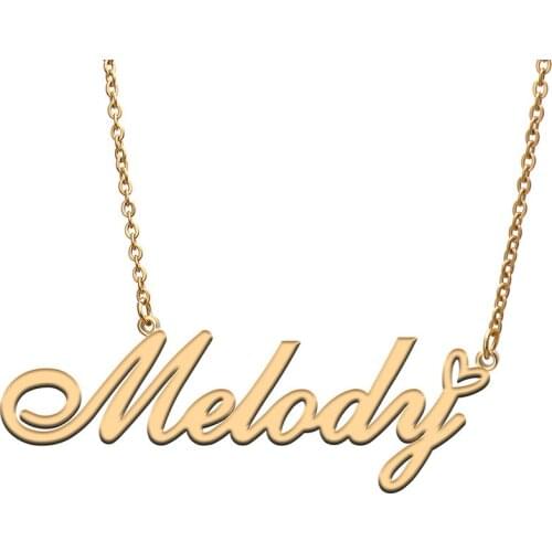 Melody Love Heart Name Necklace Personalized Gold Plated Stainless Steel Collar for Women Girls Friends Birthday Wedding Gift
