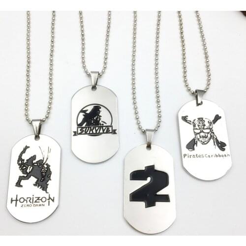 Jack Sparrow Skull Necklace Horizon Zero Dawn Survive Choker Pirates Of The Caribbean Stainless Steel Dog Tag Pendant Necklaces