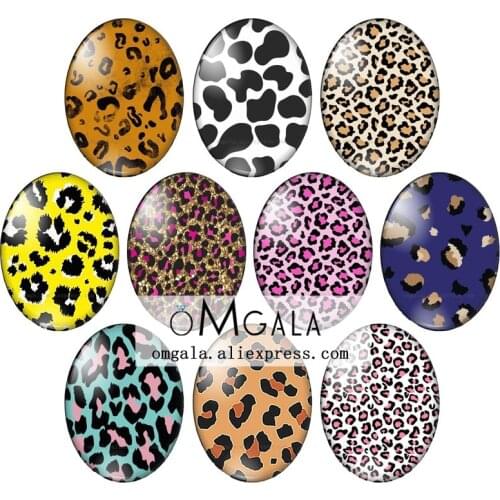 Various Color Leopard Print Patterns10pcs 13x18mm/18x25mm/30x40mm Oval photo glass cabochon demo flat back Making findings