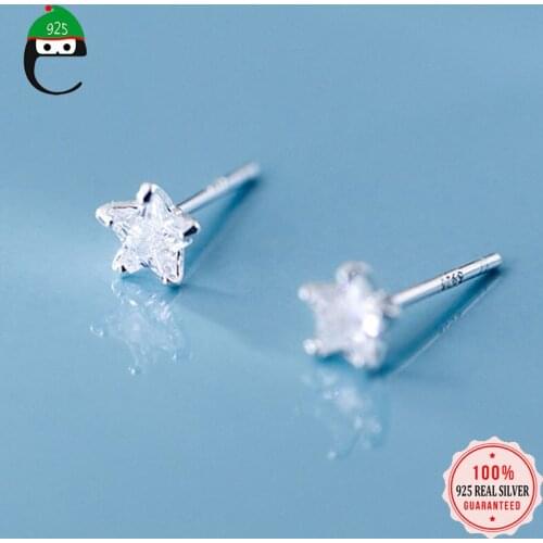 ElfoPlataSi Real 925 Sterling Silver Fashion Mini 6mm Star CZ Stud Earring For Women Wedding Valentines Day Fine Jewelry DD646