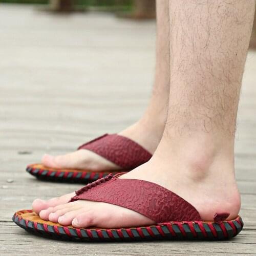 FIXSYS High Quality Men Flip Flops Summer Anti-slip Beach Sandals Outdoor Man Slippers Men Leather Casual Shoes Handmade Slides