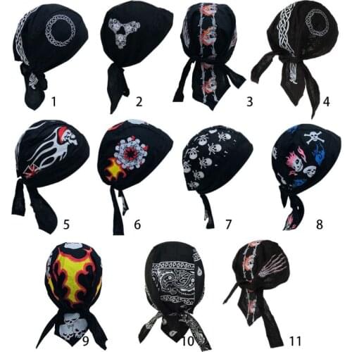 Unisex Sport Outdoor Bandana Adjustable Head Wrap Hip Hop Skull Flames Print Motorcycle Beanie Helmet Cap Liner Pirate Headscarf