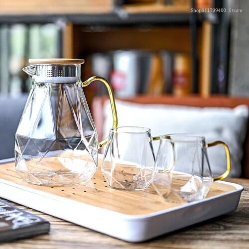Glass teapot set diamond texture hot and cold kettle transparent coffee pot household kettle heat-resistant teapot 1.5L
