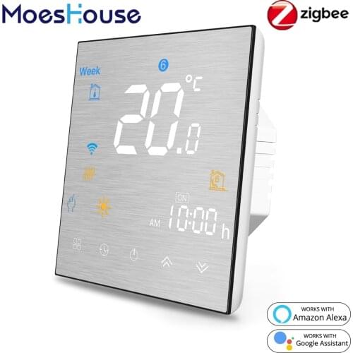 MoesHouse Tuya ZigBee Smart Thermostat Water/Electric floor Heating Water/Gas Boiler Brushed Panel 2MQTT Alexa Google Smart Life