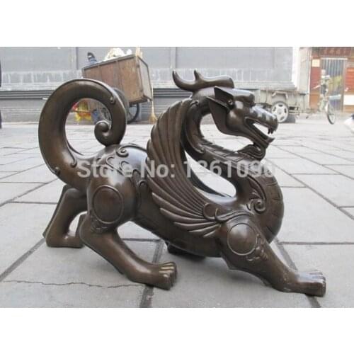Xd 001331 Chinese royal Pure Bronze talisman Foo Dog Lion Pi Xiu Dragon kylin statuary