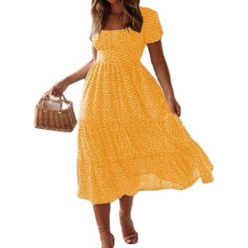 Vestidos Vintage Vintage Print Puff Sleeve Summer Beach Sweet Dresses Casual Square Collar Floral Maxi Long Dress 2021 Festa