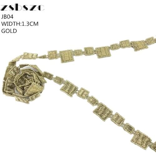 1.3CM Width 10Yards Gold Line Square Pendant Lace Trim Fabric Glitter Crocheted Embroidery Decoration Lace Sewing Craft