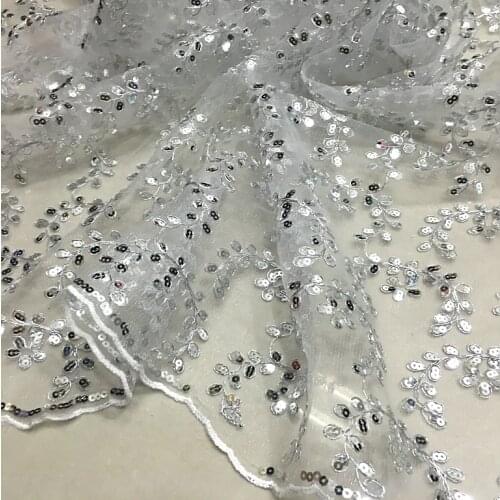 1meter new mesh lace beads sequins embroidered clothing fabric / stage costume / wedding fabric