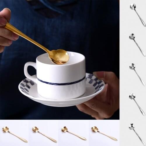 1Pcs Stainless Steel Flower Spoon With Long Handle Golden Creative Cherry Blossoms Cosmos Heart Rose Dessert Coffee Mixing Spoon