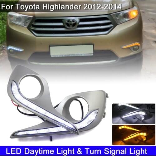 2Pcs Multi Function Front Bumper White LED DRL Daytime Lamp With Dynamic Turn Signal Light For Toyota Highlander 2012 2013 2014
