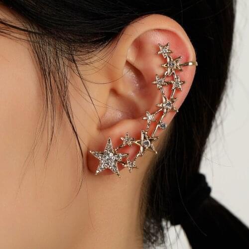 2020 popular ins net red same ear bone clip earrings Korean atmospheric alloy with diamond pentastar unilateral Earrings