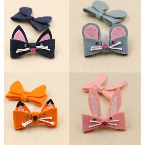 Newest 30PCS 50*60MM Non Woven Fabric Animal Head Image Ear Ribbon Bow Patch Sticker DIY Accessories Ornament Hair Jewelry DIY