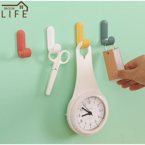 4PCS Solid Color Wall Mounted Strong Hooks ​kitchen Self-adhesive Punch-free Organizer Holder Bathroom Towel Plastic Hooks Set