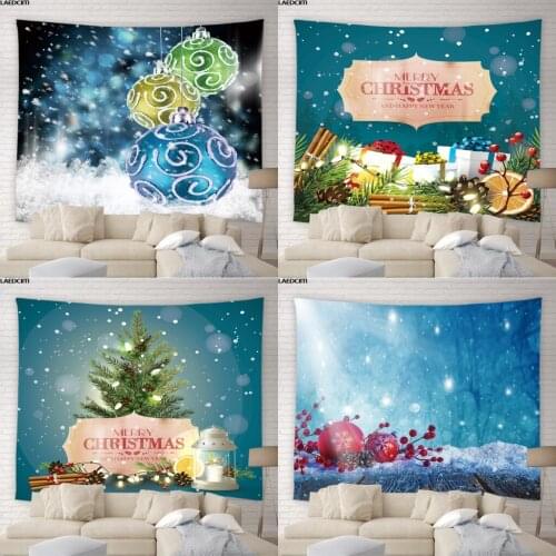 Merry Christmas Big Tapestry Psychedelic Snowflake Xmas Gift Night Scene Wall Hanging Cloth Living Room Child Bedroom Home Decor
