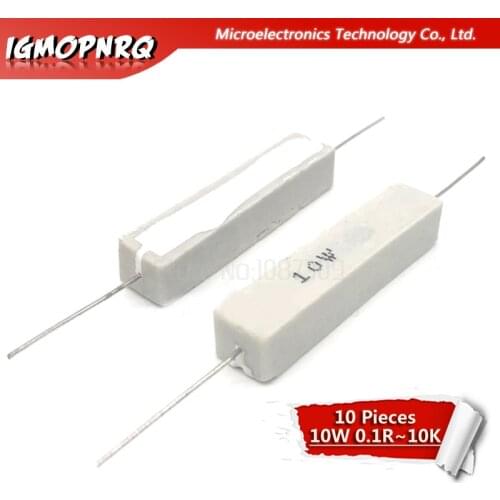 10pcs 10W Cement resistance resistor 1 2 5 8 10 15 20 25 100 ohm 1R 2R 5R 8R 10R 15R 20R 25R 100R Bedroom resistance