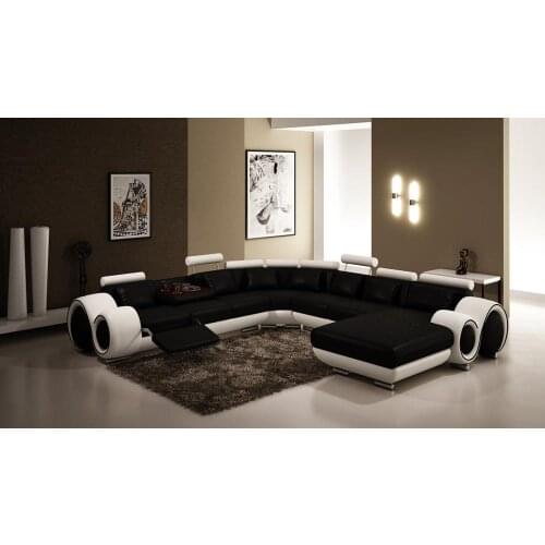 Living room sofa set with U shape corner leather sofa a recliner sofa set