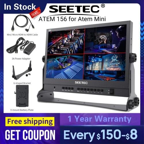 SEETEC ATEM156 15.6 Inch Live Streaming Broadcast Director Monitor with 4 HDMI Input Output Quad Split Display for ATEM Mini