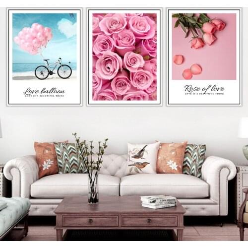 Blue Sky Love Balloon Rose Flower Wall Art Canvas Painting Nordic Posters And Prints Wall Pictures For Living Room Home Decor