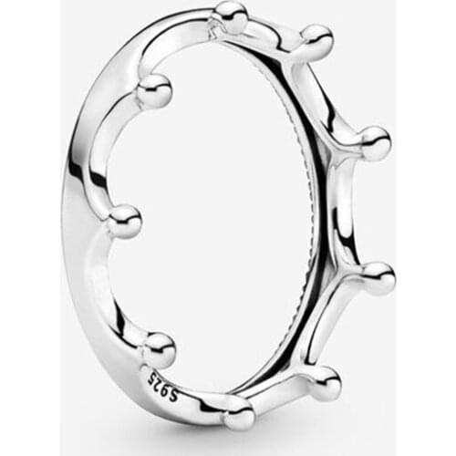 100% 925 Sterling Silver Rings for Women Polished Crown Ring Stackable Silver Jewelry Wedding Engagement Party Gift bague femme