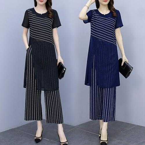 Summer new fashion wide-leg pants two-piece suit casual elegant two piece set top and pants ensemble femme survetement