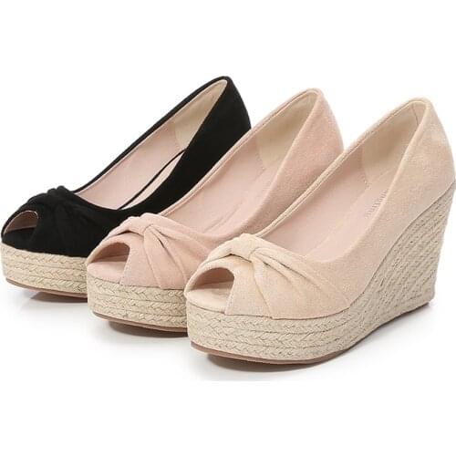 LIHUAMAO Peep toe wedges shoes women high heel pumps platform high heel party slingback slip on fashion lady comfortable shoes