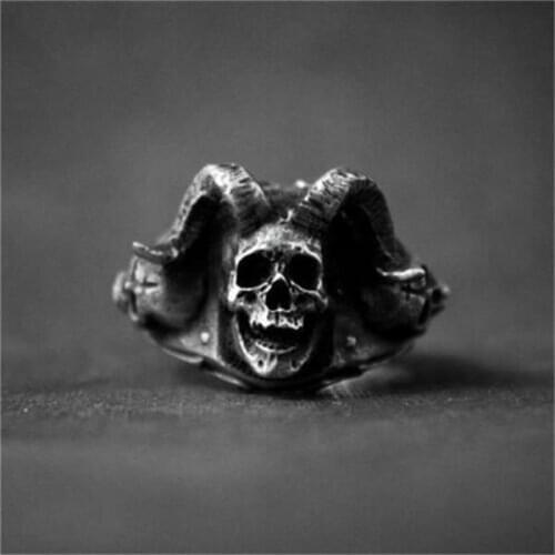 Mens Gothic Goat Demon Skull 316L Stainless Steel Ring Punk Rock Devil Biker Jewelry