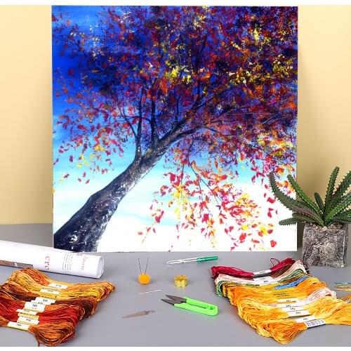 Natural Scenery Looking Up Printed 11CT Cross-Stitch Complete Kit DIY Embroidery DMC Threads Needlework Knitting Package