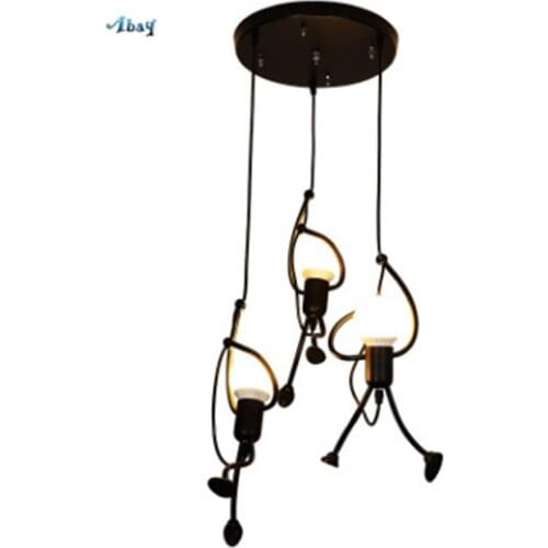 Nordic Black Iron Pendant Light Human Shape Industrial lamp for Living Room Bedroom Childrens Room Hanging led light fixtures