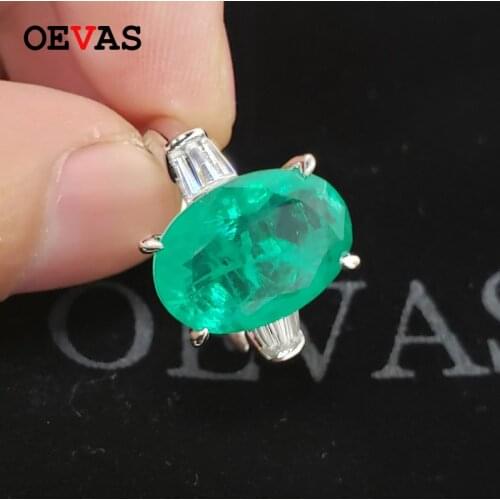 OEVAS 100% 925 Sterling Silver 10*14mm Oval Synthetic Emerald Wedding Rings For Women Sparkling Engagement Party Fine Jewelry