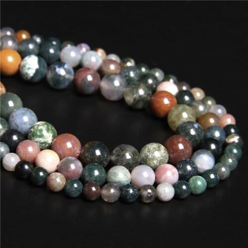 Wholesale Natural Stone Smooth Indian Agat Round Loose Beads 15.5" Strand 4 6 8 10 12 14MM Pick Size For Jewelry Making