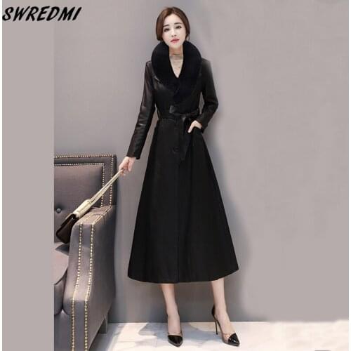 SWREDMI Autumn And Winter Thickening Warm Leather Clothing Women Real Fur Female Clothing Outerwear Slim Fashion Sashes Coat