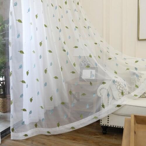 Pastoral Style Fresh Leaves Embroidery Sheer for Living Room Kitchen Window Screen Tulle Curtains for Bedroom Simple Yarn Custom