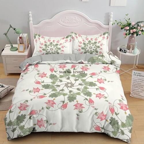 Palm Leaves with The Flowers Bamboo Duvet Cover with Pillowcase Tropical Plant King Size Bedding Set Soft Fabric Quilt Covers