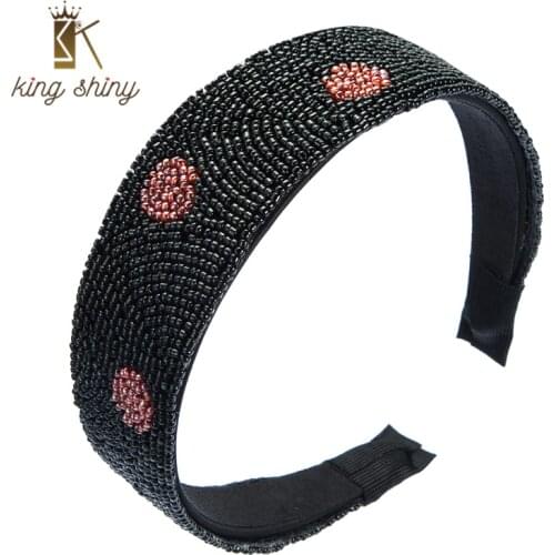 King Shiny Elgant Baroque Fully Seed Beaded Headband Vintage Hand Made Polka Dot Wide Hairband Female Party Headwear Headpieces