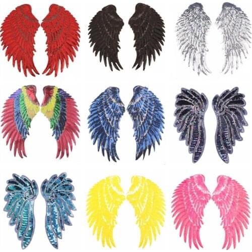 Pulaqi DIY Wings Stripe Embroidered Patches For Clothes Wings Sequin Patches Iron Sew On Patches Applique Stickers On Clothes