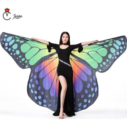 Performance Dancewear Stage Props Polyester Cape Cloak Dance Fairy Wing Butterfly Wings for Belly Dance (with Sticks and bag)