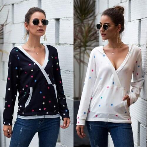 Printed Star Sexy V-neck Sweatershirts Hoodie Women Fall 2021 Women Clothing