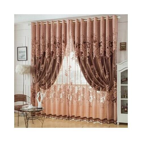 Luxury fashion coffee jacquard burnt-out screens elegant dodechedron cloth curtain finished product