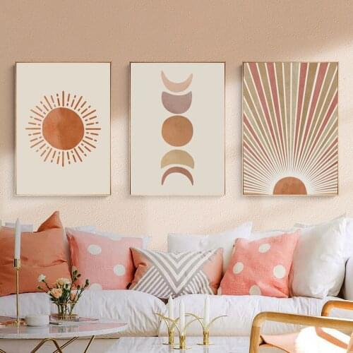 Self-adhesive Wallpaper Abstract Landscape Sun and Moon Scene Boho Wall Art Print Painting Poster Room Decoration