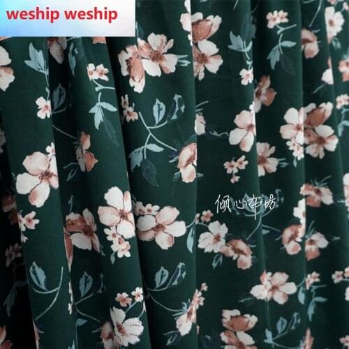 Twill cotton soft dress Dark green flowers Satin silk fabric Satin de soie Satén шелк hanfu cloth DIY patchworkbag