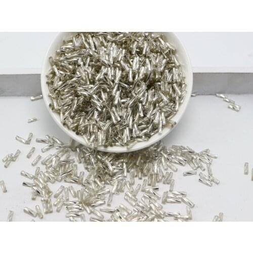 2000 Glass Tube Twisted Bugle Seed Beads 2X7mm White Silver Colour + Storage Box