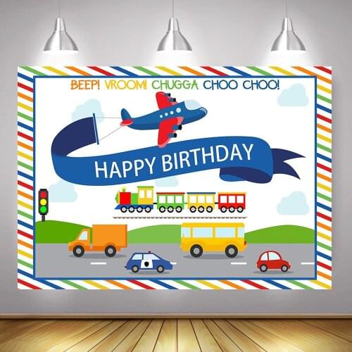 Transportation Party Photography Backdrops Children Birthday Party Background Decor Photocall Aircraft Traffic Cars Photoshoot