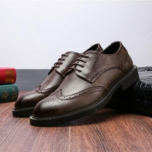 Yomior Big Size Vintage Men Casual Shoe Italian Office Formal Dress Shoes Real Leather High Quality Wedding Brogue Shoes Loafers