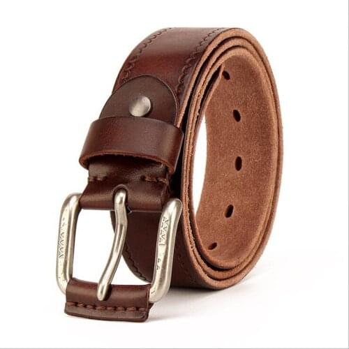 Vintage Men Cow Genuine Leather Belt Classic Pin Buckle Cowboy Belts Waistband Strap
