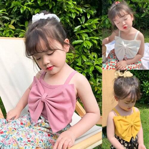 High Grade New Summer Children Bow Sling T-shirt Sleeveless Clothing With Big Bow Cotton Princess Birthday Evening Party Shirt
